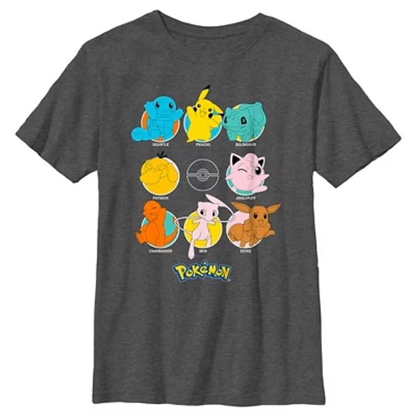 Boy's Pokemon Character Circles T-Shirt - Charcoal Heather - Small