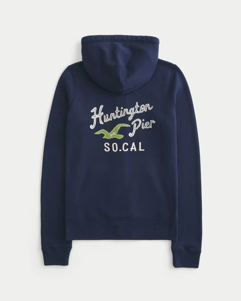 Hollister Feel Good Zip-Up Logo Graphic Hoodie