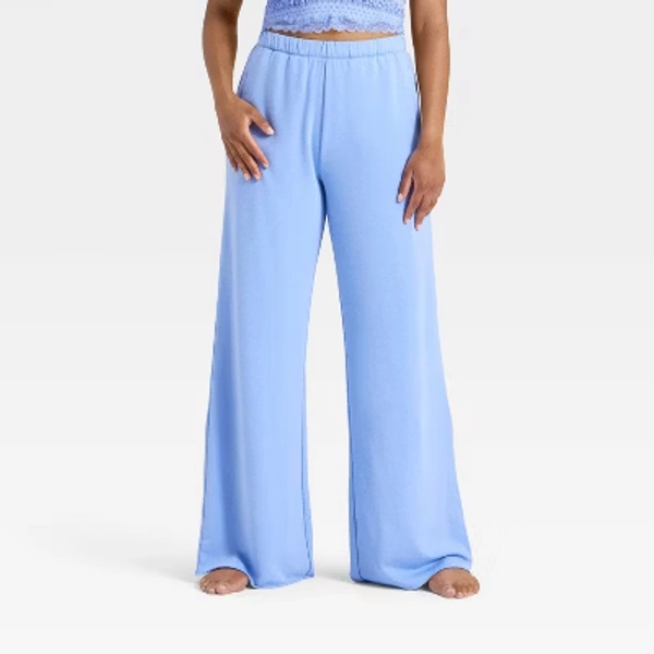 Women's PeachySoft French Terry Fleece Wide Leg Lounge Pants - Wild Fable™ Blue M