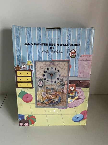 Vintage Teddy Bear Clock Hand Painted Resin Wall Clock by WM Widdop 1980’s Boxed