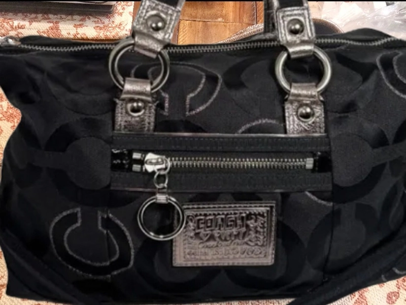 Coach Y2K Poppy Black Monogram Logo Hobo Shoulder Bag Purse, #F1020-15863