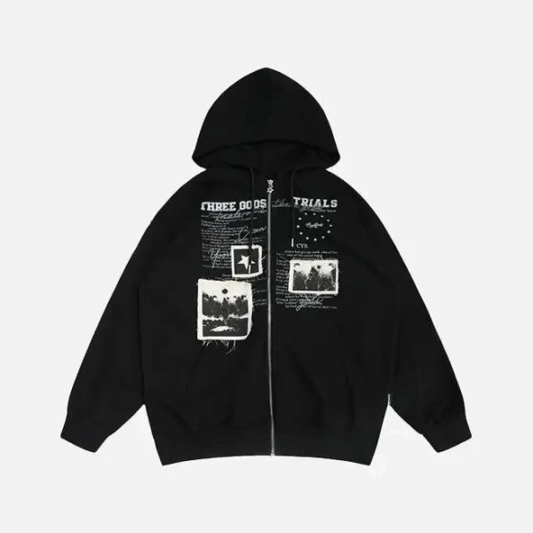 Y2k Retro Patches Letter Print Hoodie