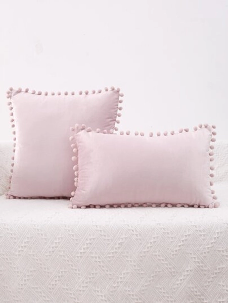1pc Pom Pom Trim Cushion Cover Without Filler - Size 45*45