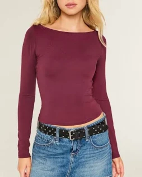 Hollister Women's Long-Sleeve Seamless Slash-Neck Top