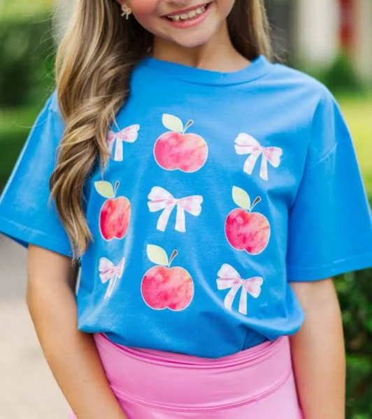 Girls' Apples & Gingham Bows Graphic Tee