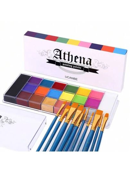 UCANBE UCANBE Face Body Paint Set - Athena Painting Palette,10 Professional Artist Brush,Large Deep Pan Ideal For Halloween Cosplay Party SFX Arty Stage Makeup