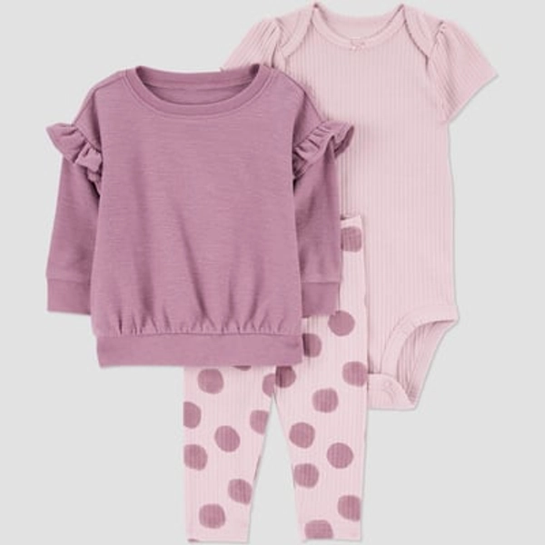 Carter's Just One You® Baby Girls' 3pc Dot Top & Bottom Set - Plum 9M