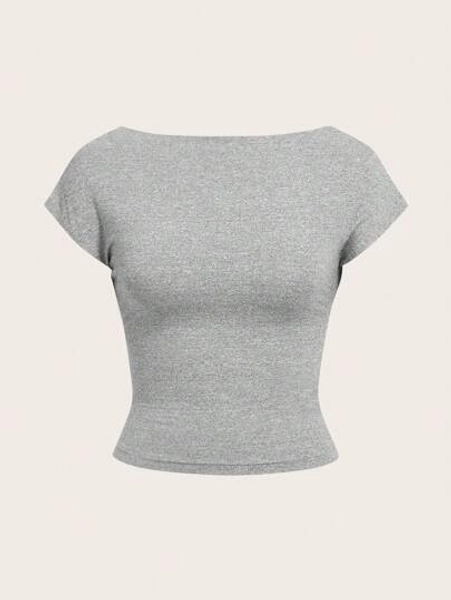 SHEIN MOD Casual Sexy Versatile Off Shoulder Short Batwing Sleeve Fitted Women T-Shirt Suitable For Summer