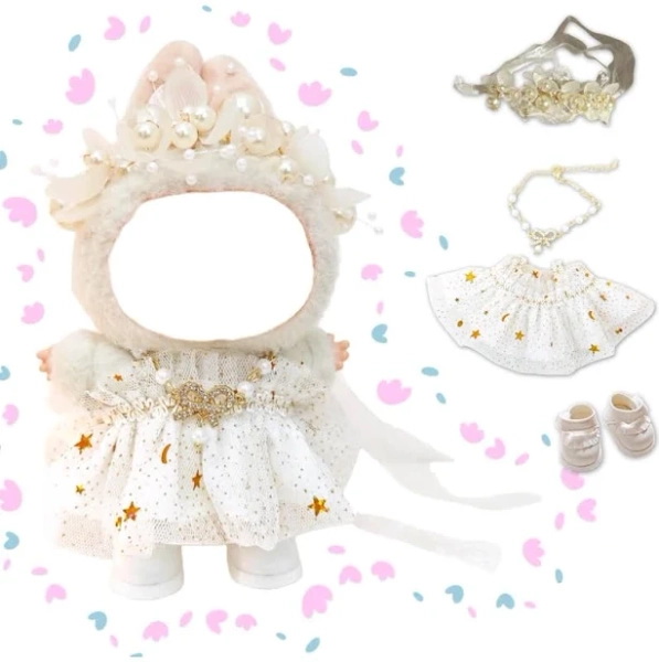 Lububu, La bubu doll clothes, 17 cm Lace Tulle Clothes for Labubu | Romantic-Style Skirt, Pink Bow, Straw Hat, La bubu doll clothes sets, Leather