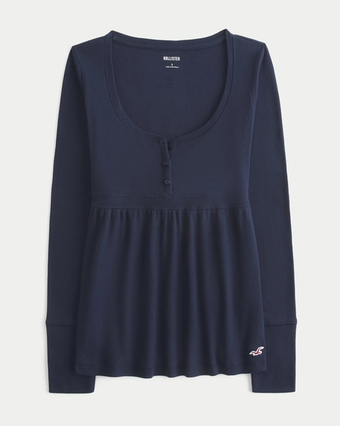 Easy Tie-Back Henley Babydoll Top