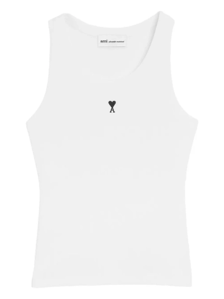 AMI Paris logo-detail Ribbed Tank Top | White | FARFETCH