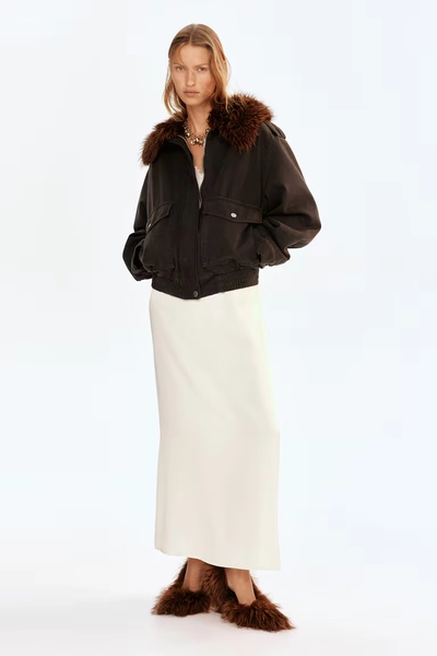 Oversized Jacket with Collar - Dark brown