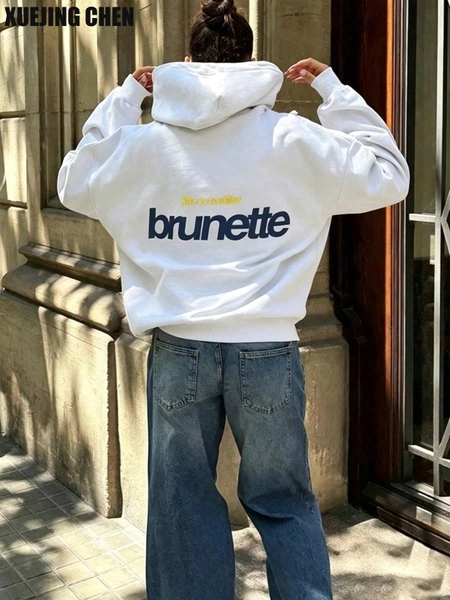 Life Is Better Brunette Hoodie |   Oversized Grey Streetwear Y2K Streetwear Pullover, Soft Girl Aesthetic Sweatshirt, Graphic Back Print