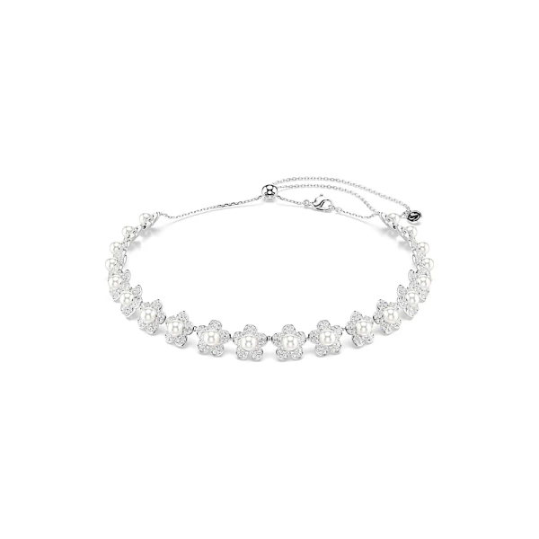 Gargantilla Ariana Grande x Swarovski, Perla de cristal, Talla redonda, Blanca, Acabado en rodio