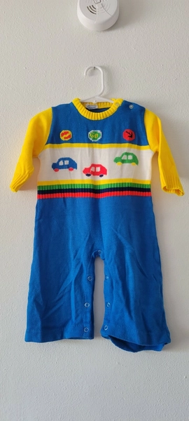 Vintage 1980's one piece Romper Baby Boy Outfit Size 12M Multicolored Cars