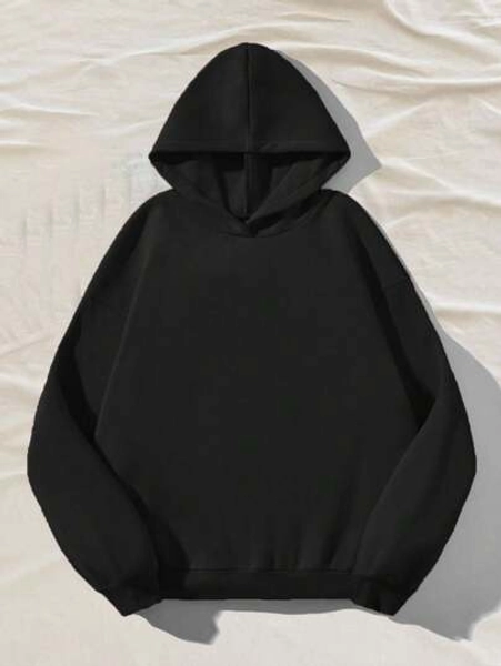 Attitoon Black Casual Minimal Print Hooded Long Sleeve Loose Fit Thick Sweatshirt For Women, Spring/Autumn And Winter Hoodie