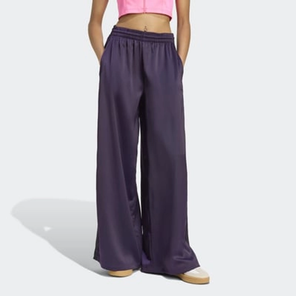 adidas Originals Women's Adicolor Satin Wide Leg Track Pants, Size 10, Aurora Plum