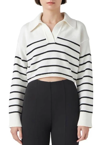 Grey Lab Women's Striped Cotton Blend Crop Sweater