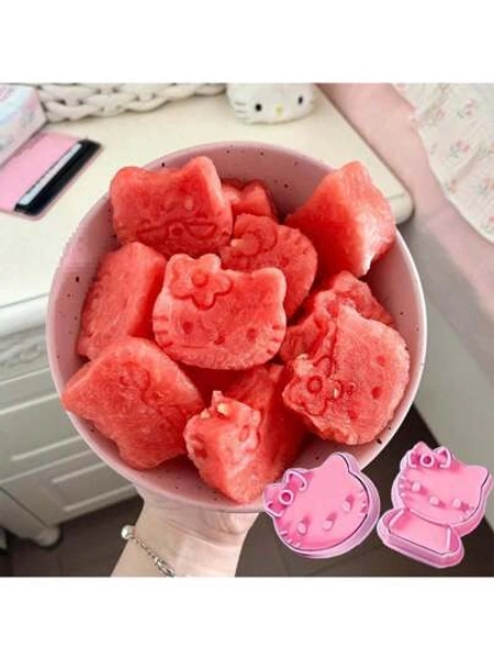 Sanrio 2pcs Sanrio Hello Kitty & Stitch Fruit Mold - Cute PP Cookie Cutter, Perfect For Kawaii Birthday Gifts & Kitchen Decor, Watermelon Mold,Mother's Day Gift