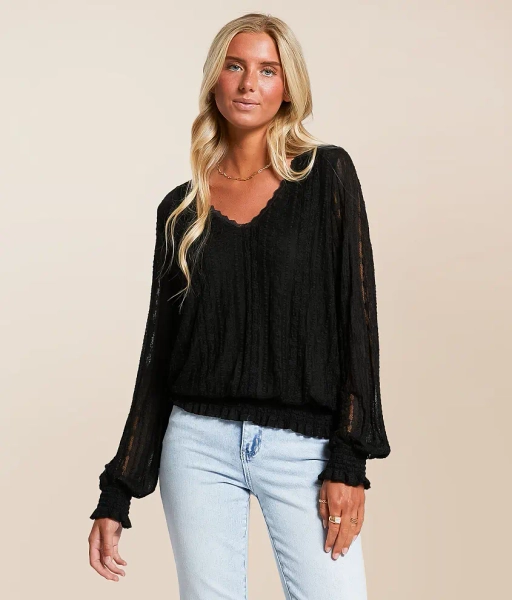 Medium Black Lace Double V-Neck Top