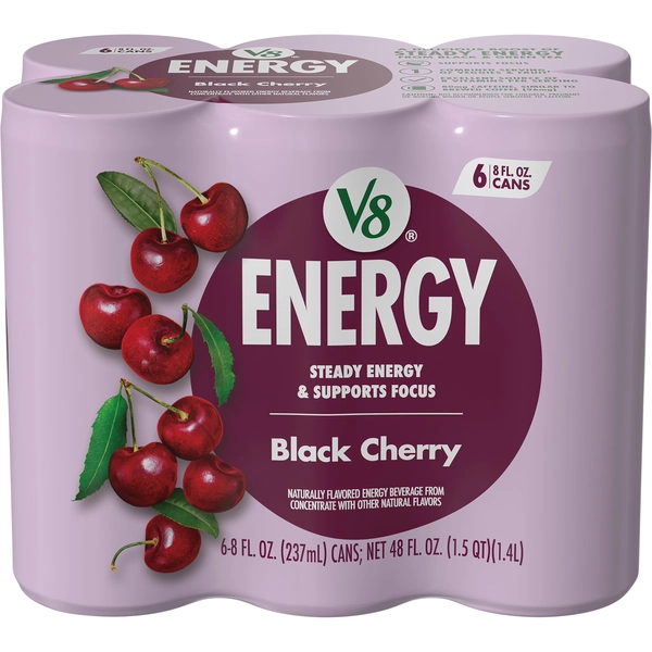 V8 Energy Black Cherry Energy Drink, 8 fl oz Can, 6 Pack - Walmart.com