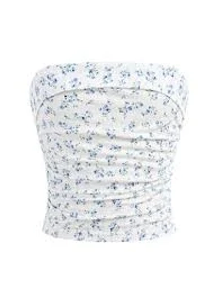 Girl's Ditsy Floral Strapless Tube Top Cute Sleeveless Ruched Ribbed Bandeau Tops