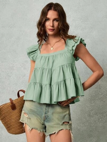 Poéselle Women's Solid Color Square Collar Casual Shirt, Suitable For Summer