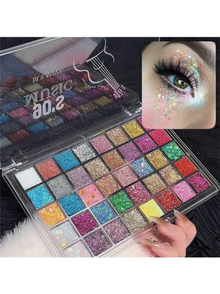 Body Face Chunky Glitter Eyeshadow Palette, Pink White Silver Face Sparkles Glitter Eyeshadow Makeup For Singer Concerts Disco Festival Rave Accessories, Chunky Sequins Mermaid Face Body Hair Glitter Eyeshadow