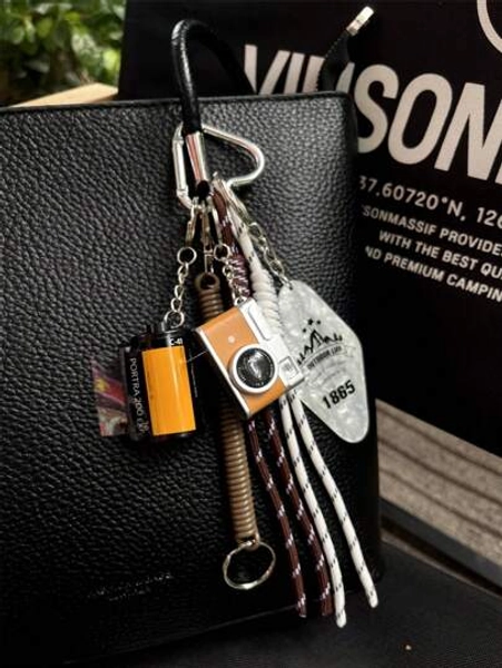 Colorful Braided Rope Car Key Chain With Vintage Mini Camera And Film Reel Charms Billiards Themed Decorative Charms For Women's Bags And Bracelets Backpack Decoration Key Chain