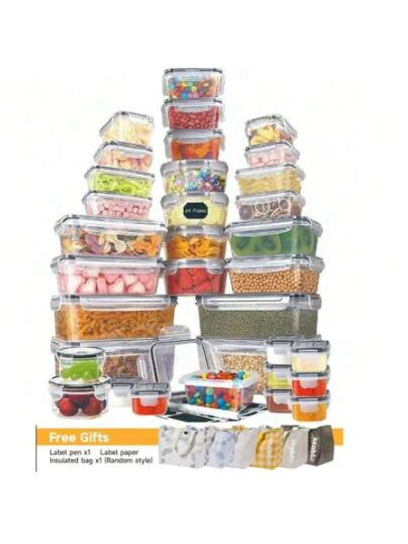 68-Pack Black Food Storage Containers With Lids Sealed, Plastic Food Containers For Kitchen Storage And Organization, Includes 34 Lids, 34 Boxes, Leak-Proof Meal Preparation Containers With Labels And Tags