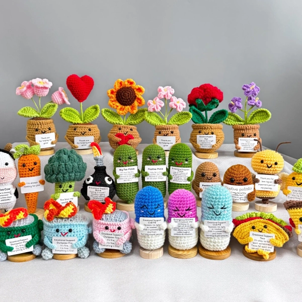 Positive Crochet Flowers,Fruits and Vegetables,Thank You for Helping Me Grow Gift, Knitted Potted Plant,Coworker Gift ,Mother's Day gift
