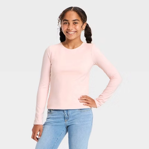 Girls' Long Sleeve Super Soft T-Shirt - art class™ Rose Pink L