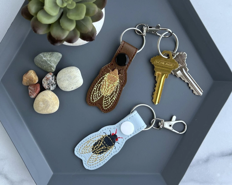 Embroidered Cicada Keychain, Key Fob or Bag Charm, Great gift for Entomophile