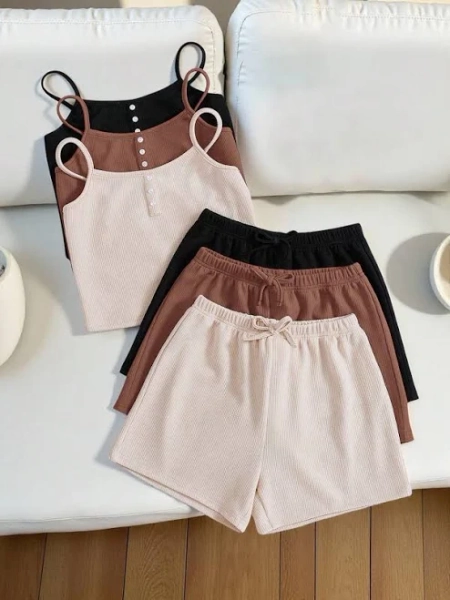 SHEIN Tween Girl Knitted Tank Top and Shorts Outfit