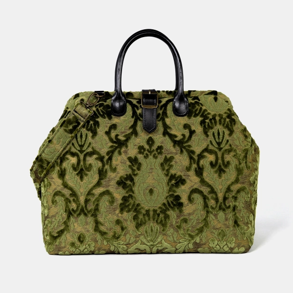 Handcrafted Mary Poppins Bag-Carpet Weekender-Carpet Travel Bag-Duffel Bag-Burnout Velvet Fern Green