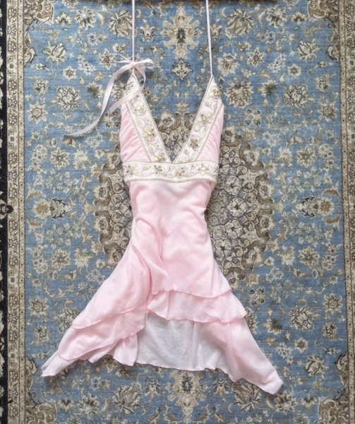 🌷🦢 2000’s fairycore vintage Y2K Boho angelic babypink rhinestone blouse 🌷🦢