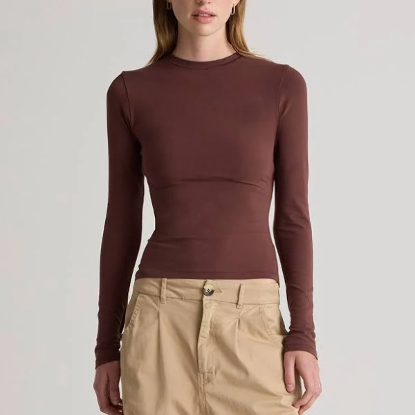 Quince Women's Stretch Cotton Jersey Fitted Long Sleeve T-Shirt