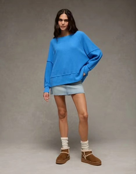 AE Big Hug Off-The-Shoulder Waffle Sweatshirt