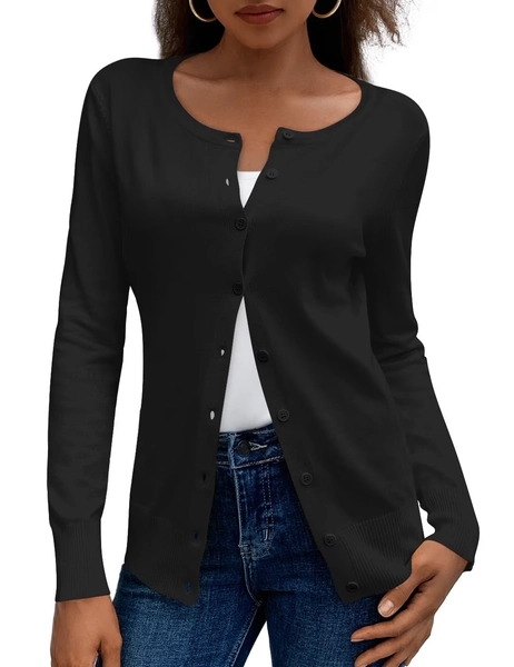 a.Jesdani Womens Cardigans Lightweight Soft Knit Crewneck Cardigan Sweater S-2XL