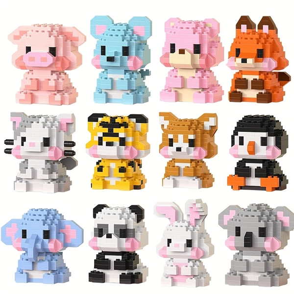 UKBOO Offers a Collection of 12 Adorable Animal Mini Building Blocks, Featuring a Lion, Penguin, Elephant, Tiger, And More, Perfect for Home Decor And As Gifts for Holidays Like Halloween, Christmas, And Thanksgiving