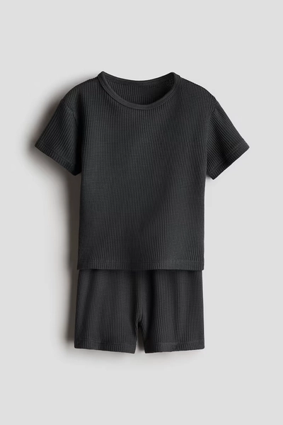 2-piece Waffled Cotton Set - Dark gray