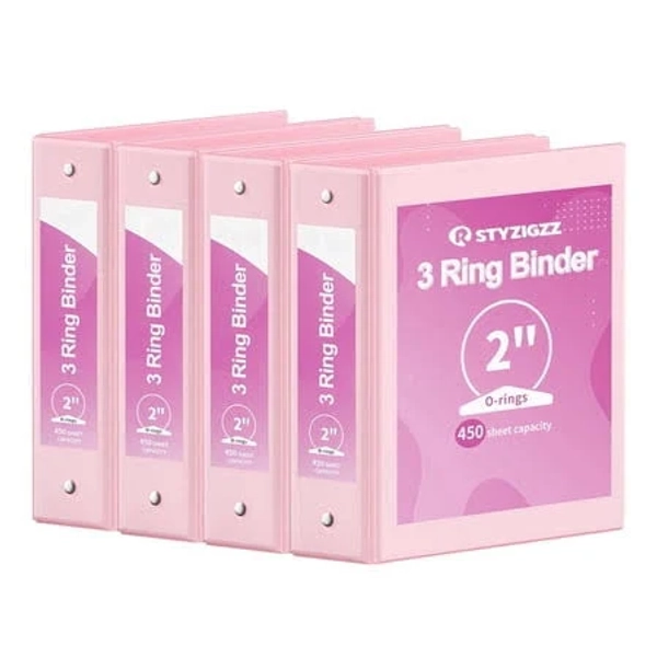 Pink Binder2 inch Binders Holds 450 Sheets Capacity,Paper Organizer with Pockets Notebook Binders for Home Office,4 Pack