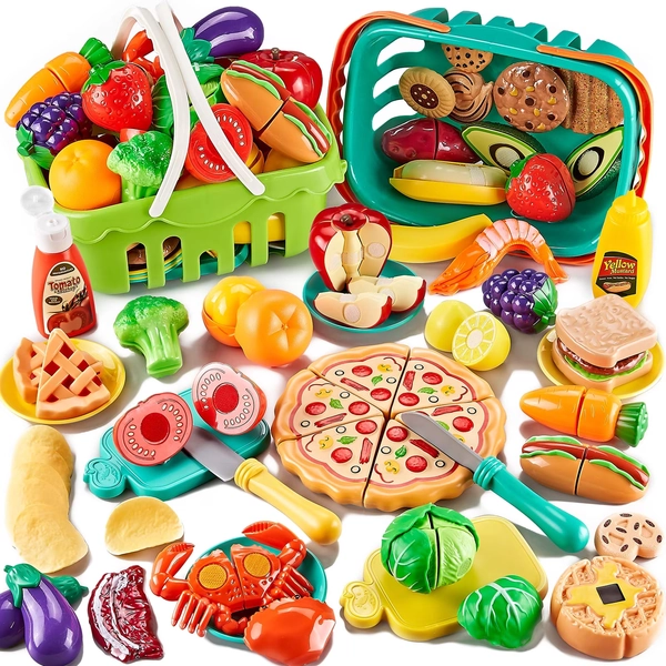 85Pc Pretend Play Food Sets for Kids Kitchen, Cutting toy food with 2 Baskets, Play Kitchen Accessories for Toddlers, Fake Food with Pizza Veggies Fruits, Kids Kitchen Toys, Boys Girls Gift. - Walmart.com