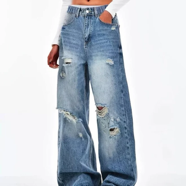 Teen Girls Trendy Y2k Ripped Jeans