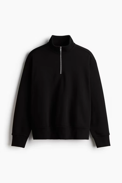 Loose Fit Half-Zip Sweatshirt - Black