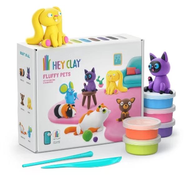 HEY CLAY 17pc Fluffy Pets: Non-Toxic Modeling Dough for Kids, Includes Sculpting Tools & Instructions, Ages 3+
