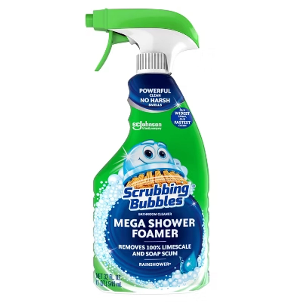 Scrubbing Bubbles Mega Bathroom Shower Cleaner Foam Disinfectant Spray - Rainshower - 32 fl oz: Dye-Free, Multi-Surface, Countertops, Tub