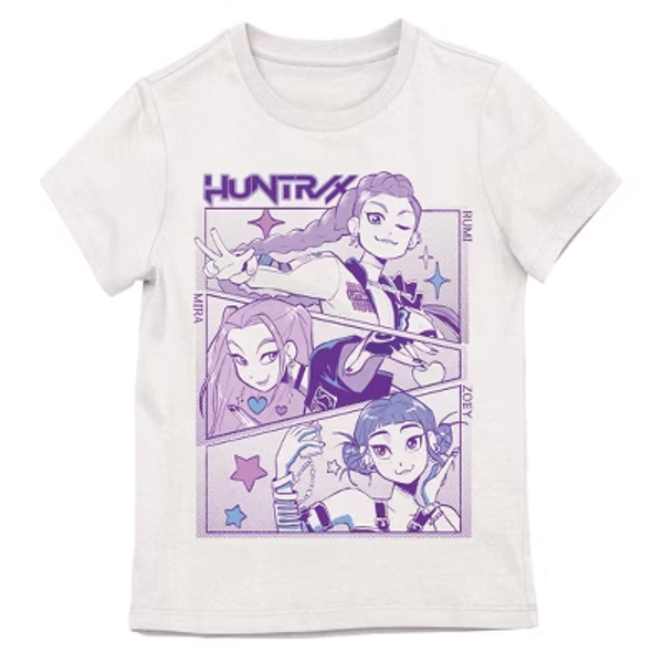 KPop Demon Hunters Huntr/x Character Line Art Youth Girl White Short Sleeve Tee-Small