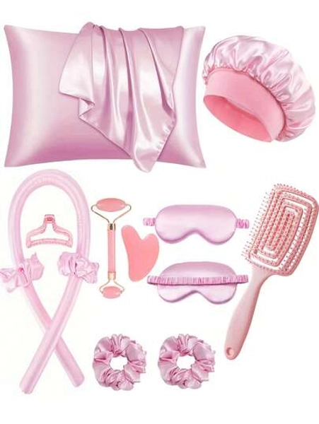 12-Piece Sleep Hair Styling Tool Set Including Curling Iron And Facial Massager, 1 Pillowcase, Queen Set For Hair And Skin, Heat-Free Curling Iron Set, Night Curling Iron, 1 Sleeping Eye Mask, 1 Satin Sleep Cap, Women's Facial Roller Skin Care Tool,Curly Hair,Hair Rollers,Hair Curler,Heatless Curl,Heatless Curls,Hair Curlers,Rollers,Hair Curl,Rollers For Hair,Curly Hair Tools,Hair Rollers,Hair Roller,Curls Diffuser,Hair,Travel,Hair Products,Hair Tools,Hair Stuff,Barber,Barber Accessories,Barbershop,Hairdressing Equipment