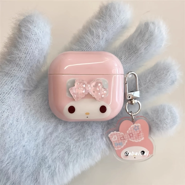 Cute And Stylish My Melody 3D Bow for apple Earphone Protective Case | For AirPods 4 Wireless Wireless Earphones Pro 2, New 3rd And 2nd Generation, Girly Sanrio, Red PVC Material